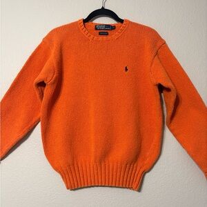 Polo Ralph Lauren Men's Vintage Orange Crewneck Sweater with Navy Pony.  Cotton